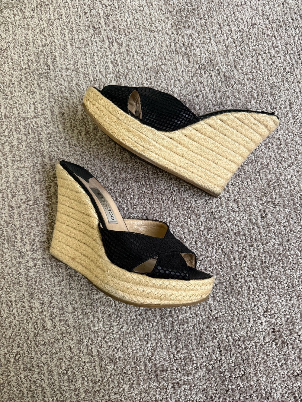 Jimmy Choo Black Espadrille Wedge Sandals
